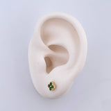 Stud Earrings Textured Edge Flower 1.2gr / 5mm Green Zircons 18K Yellow Gold ©