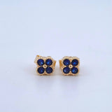 Stud Earrings Textured Edge Flower 1.35gr / 5.2mm Blue Zircons Lobster Claw 18K Yellow Gold Butterfly