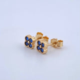 Stud Earrings Textured Edge Flower 1.35gr / 5.2mm Blue Zircons Lobster Claw 18K Yellow Gold Butterfly