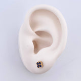 Stud Earrings Textured Edge Flower 1.35gr / 5.2mm Blue Zircons Lobster Claw 18K Yellow Gold Butterfly