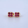Stud Earrings Textured Edge Flower 1.25gr / 5.2mm Fuchsia Zircons Lobster Claw 18K Yellow Gold Butterfly *