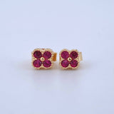 Stud Earrings Textured Edge Flower 1.25gr / 5.2mm Fuchsia Zircons Lobster Claw 18K Yellow Gold Butterfly *