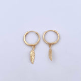 Hoop Earrings Feather Pendant 2.1gr / 3cm / 18K Yellow Gold