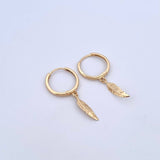 Hoop Earrings Feather Pendant 2.1gr / 3cm / 18K Yellow Gold