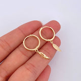 Hoop Earrings Feather Pendant 2.1gr / 3cm / 18K Yellow Gold