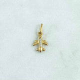 Dije Avión Medio Basteado 0.55gr / 1.9cm / Circones Blancos Oro Amarillo 18K ©