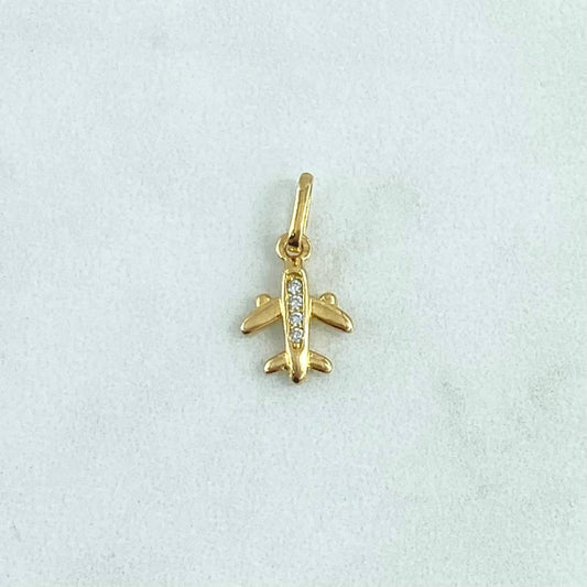 Dije Avion 0.9gr / 1.7cm-Circones Blancos Oro Amarillo 18K ©