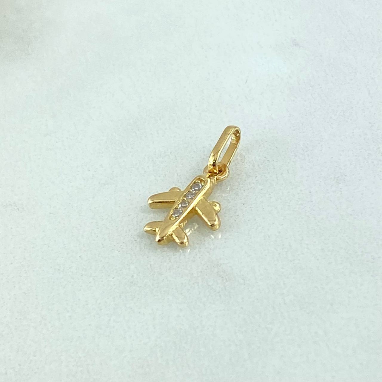 Dije Avion 0.9gr / 1.7cm-Circones Blancos Oro Amarillo 18K ©
