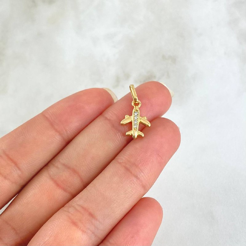 Dije Avion 0.9gr / 1.7cm-Circones Blancos Oro Amarillo 18K ©