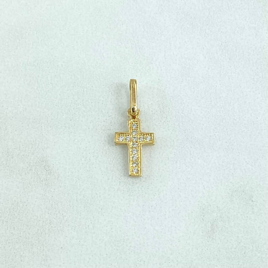 Dije Cruz Basteada 2gr / 2.5cm / Circones Blancos Oro Amarillo 18K ©