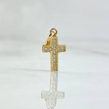 Dije Cruz Basteada 0.6gr / 1.9cm / Circones Blancos Oro Amarillo 18K