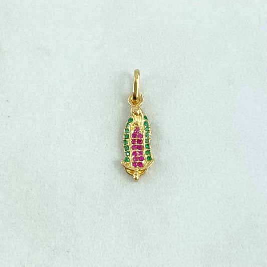 Dije Virgen Guadalupe 1.15gr / 2.2cm / Silueta - Circones Verdes Y Fucsias Oro Amarillo 18K ©