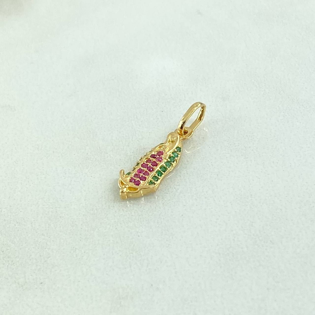Dije Virgen Guadalupe 1.15gr / 2.2cm / Silueta - Circones Verdes Y Fucsias Oro Amarillo 18K ©