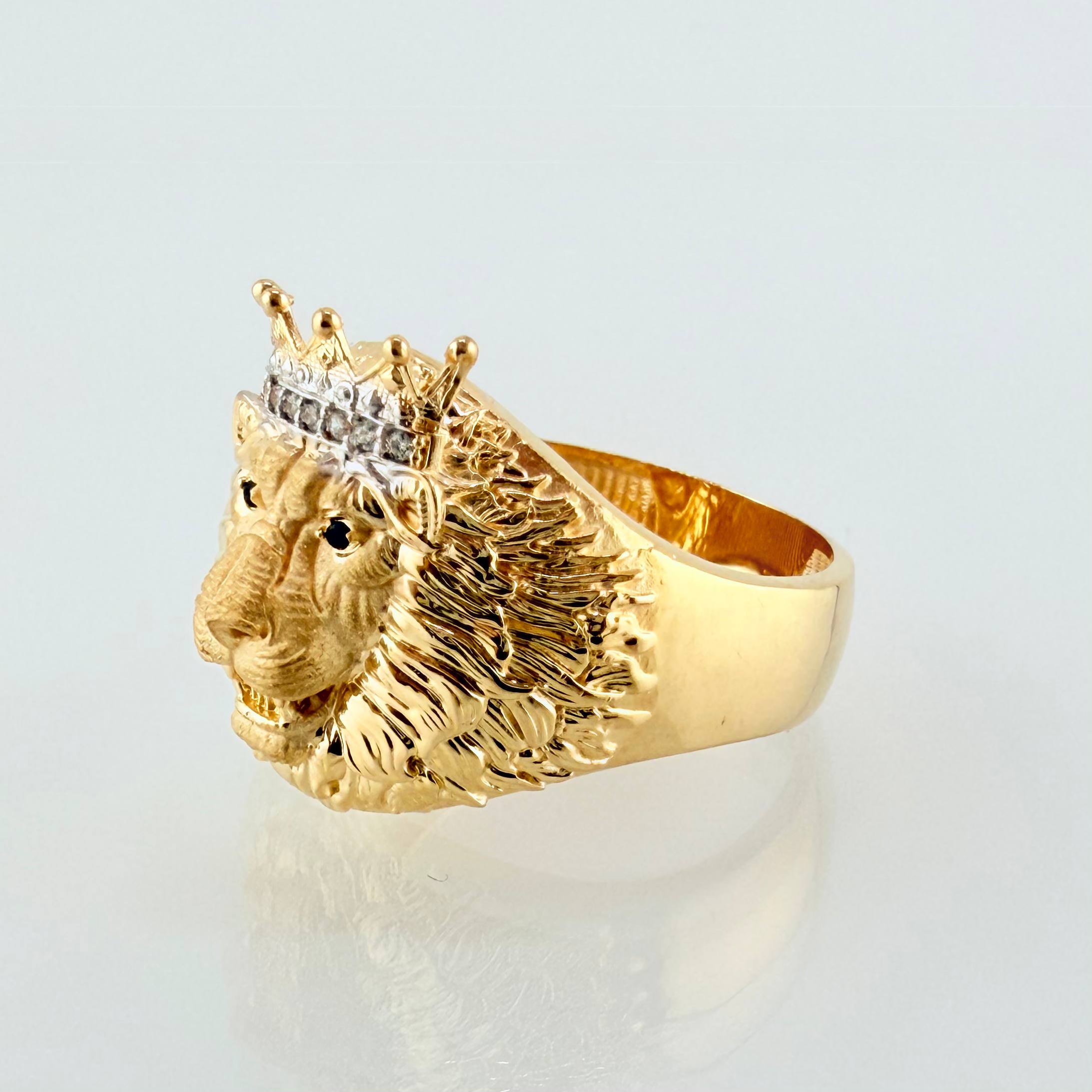 Anillo León Corona 9.15gr / T10 1/2 / Dos Oros Amarillo Blanco 18K