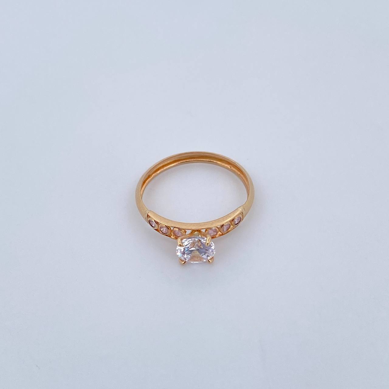 Solitaire Ring Churumbela 1.25gr / Size 6 / White and Pink Zircons 18K Yellow Gold &