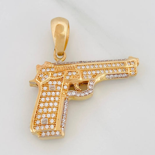 Dije Pistola 11.6gr / 1 1/2 in / Dos Oros Amarillo Blanco 18K $