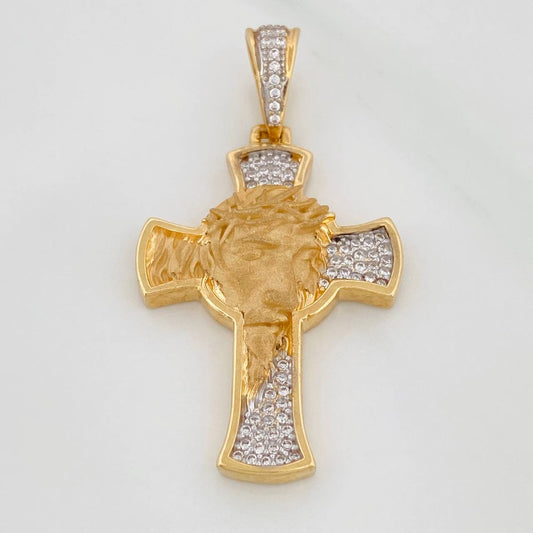 Dije Cruz Rostro Cristo 7.6gr / 1 3/4 in / Dos Oros Amarillo Blanco 18K $