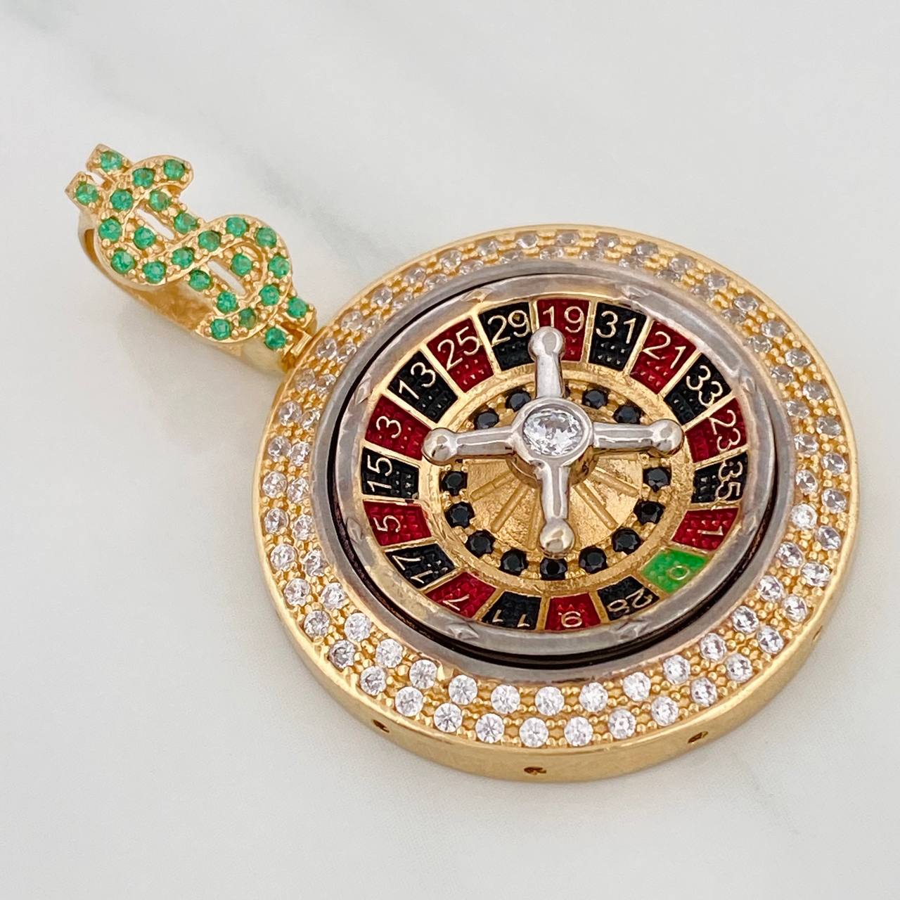 Dije Ruleta Casino Movil 11.85gr / 1 1/2 in /Dos Oros Amarillo Blanco 18K $