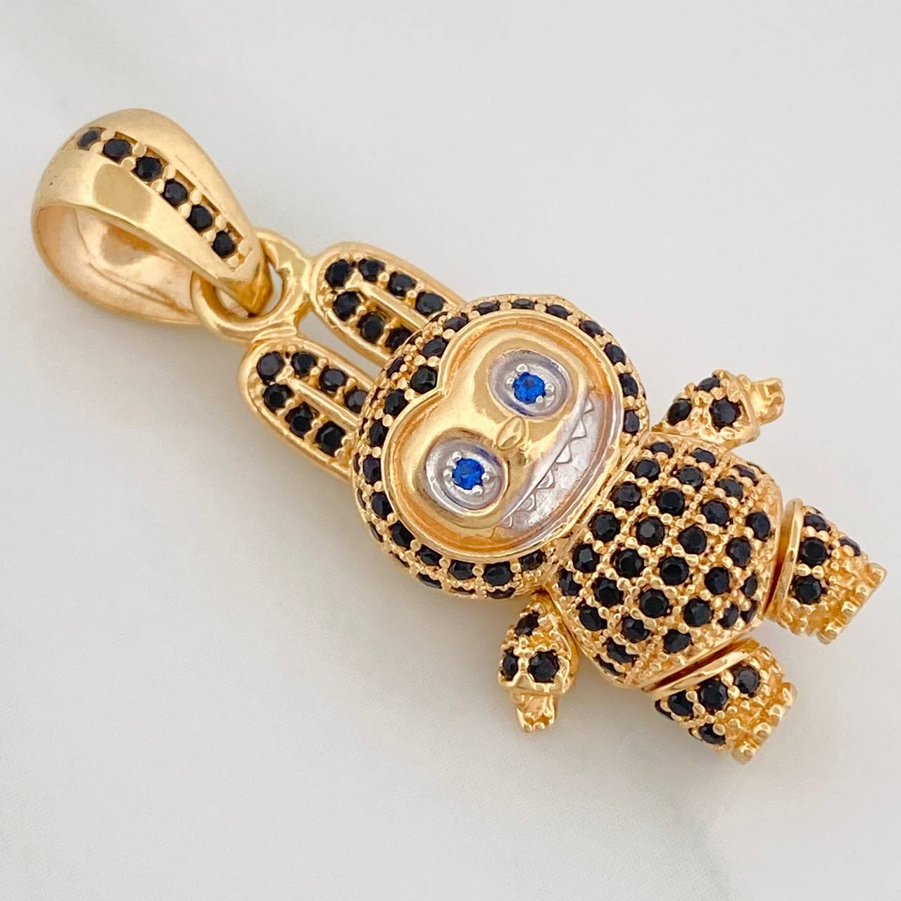 Smiling Rabbit Pendant 6.2gr / 1 1/4 in / Two Golds Yellow White 18K $