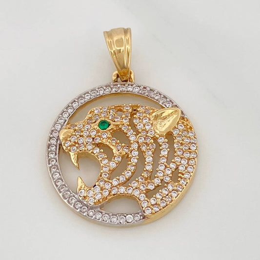 Dije Tigre Placa Circular 5.1gr / 1 1/4 in / Dos Oros Amarillo Blanco 18K $