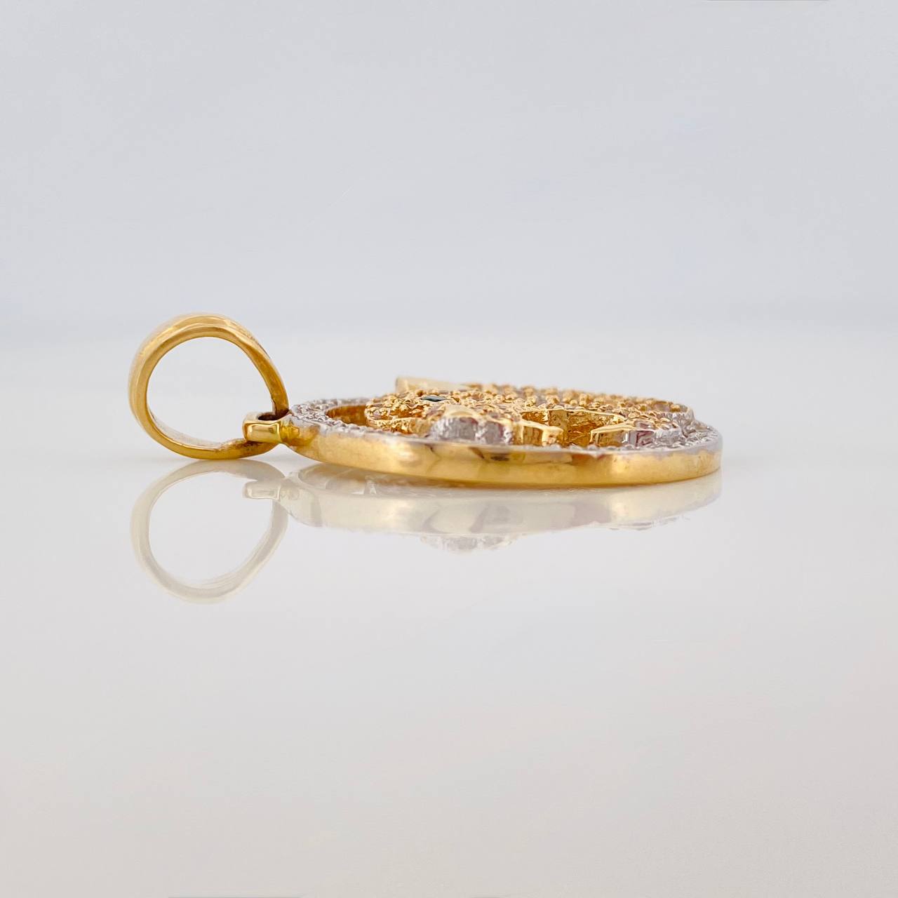 Dije Tigre Placa Circular 5.1gr / 1 1/4 in / Dos Oros Amarillo Blanco 18K $