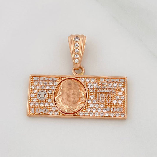 Dije 100 Dolares 3.5gr / 3/4 in /Dos Oros Blanco Rosa 18K $