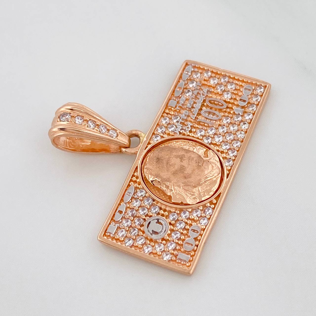Dije 100 Dolares 3.5gr / 3/4 in /Dos Oros Blanco Rosa 18K $