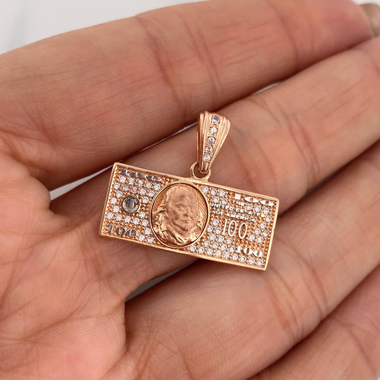 Dije 100 Dolares 3.5gr / 3/4 in /Dos Oros Blanco Rosa 18K $