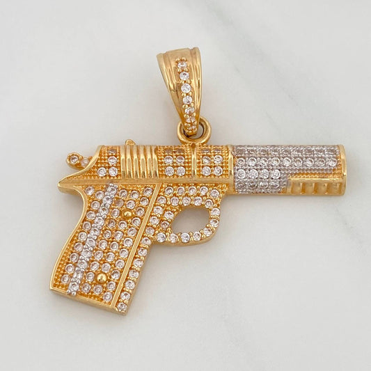 Dije Pistola 5.2gr / 1 1/4 in / Dos Oros Amarillo Blanco 18K $