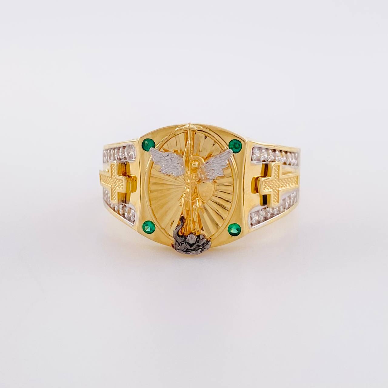 Archangel Saint Michael Ring 6.25g / T11 1/4 Two-Tone Yellow White Gold 18K