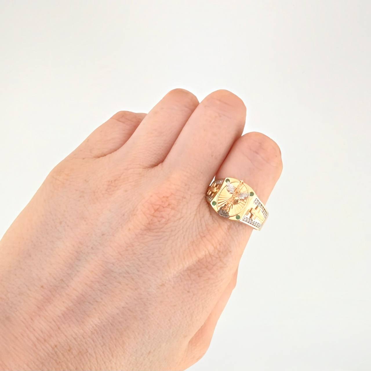 Archangel Saint Michael Ring 6.25g / T11 1/4 Two-Tone Yellow White Gold 18K