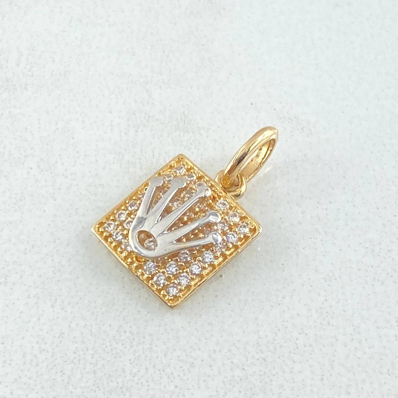 Dense Square Set Crown - Stud Earrings 0.9cm - Pendant 1.5cm 4.35gr White Zirconia 18K Gold ©