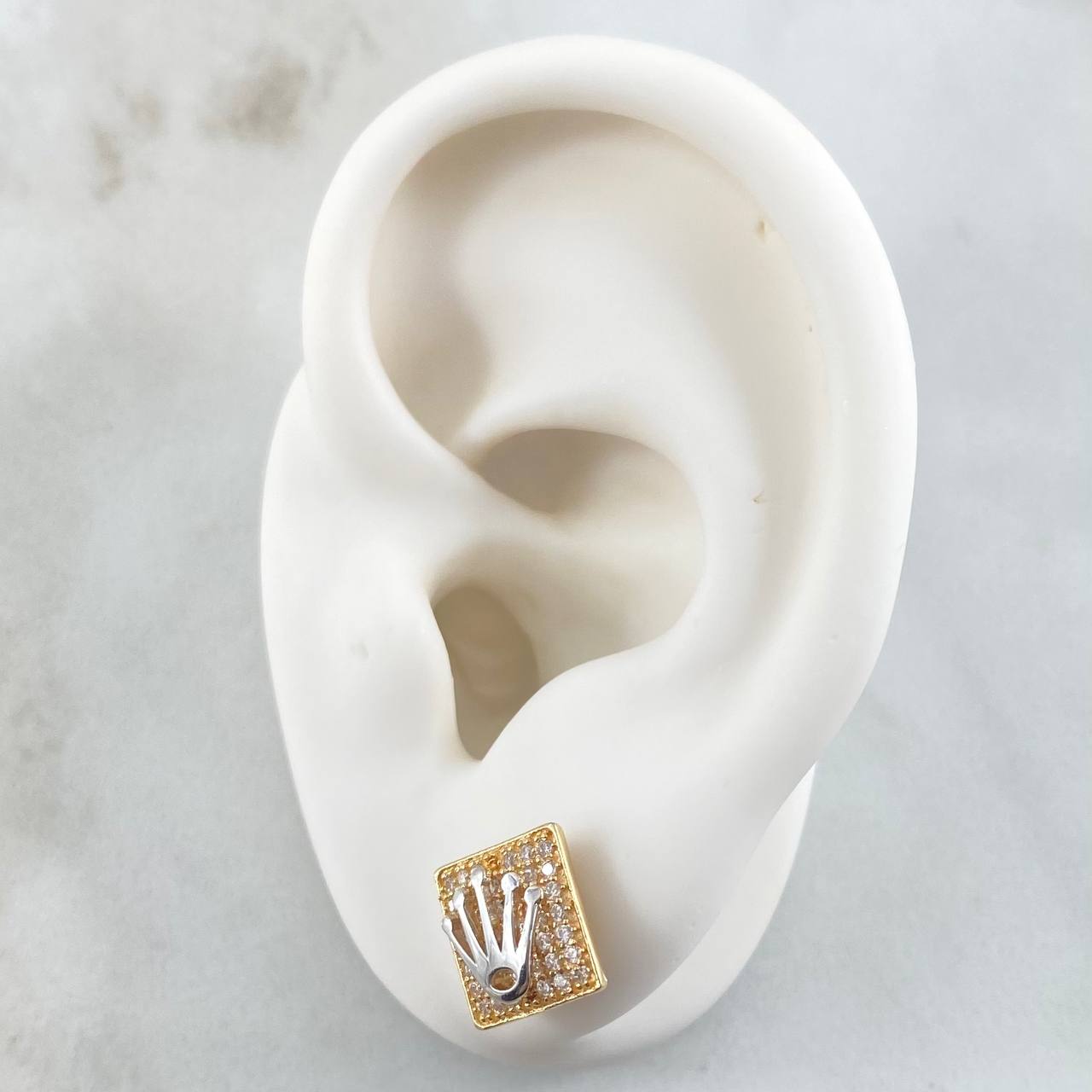 Dense Square Set Crown - Stud Earrings 0.9cm - Pendant 1.5cm 4.35gr White Zirconia 18K Gold ©