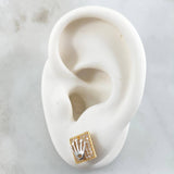 Dense Square Set Crown - Stud Earrings 0.9cm - Pendant 1.5cm 4.35gr White Zirconia 18K Gold ©