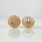 Set Circulo Tupido Corona - Topos 0.9cm - Dije 1.5cm 3.55gr Circones Blancos Oro 18K ©