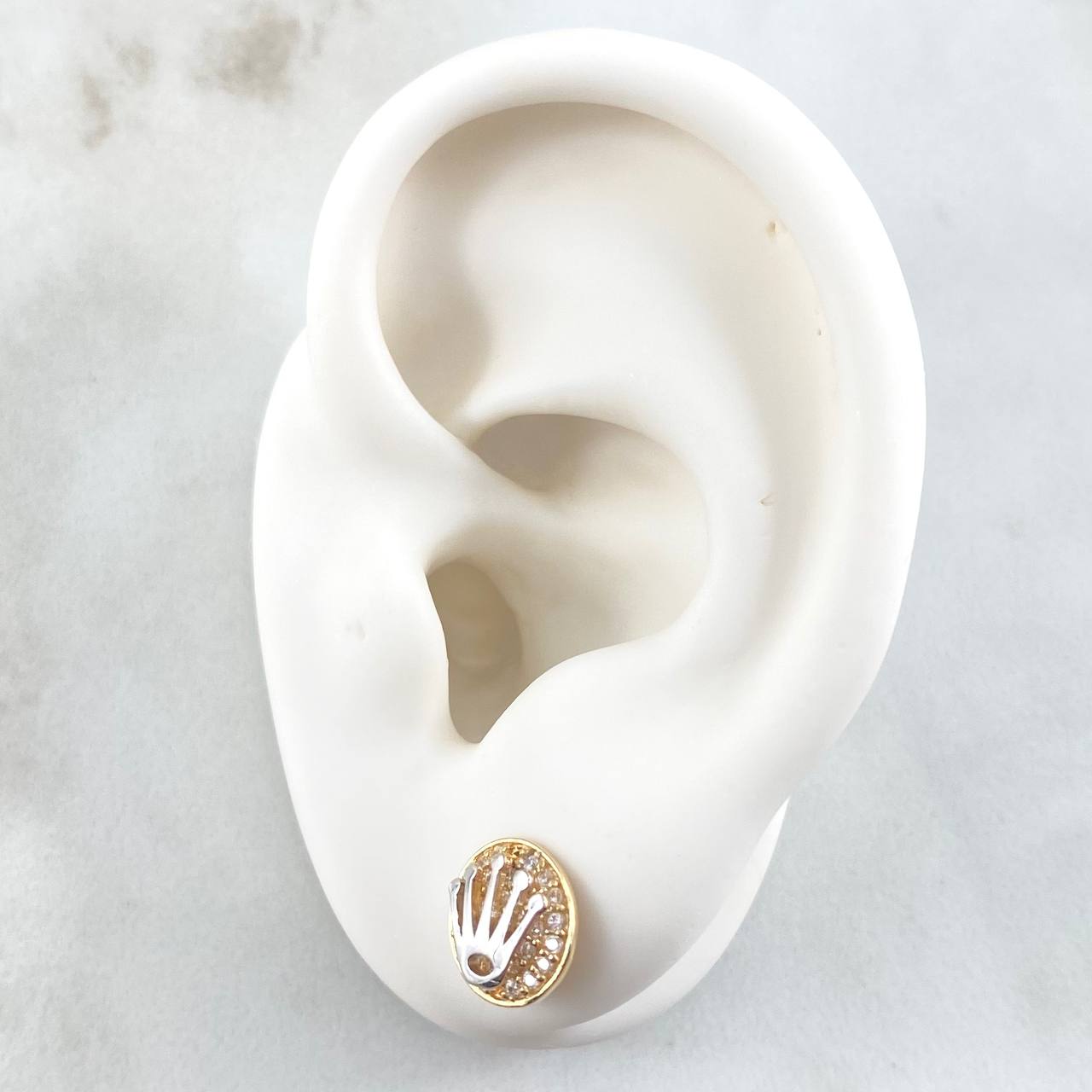 Set Circulo Tupido Corona - Topos 0.9cm - Dije 1.5cm 3.55gr Circones Blancos Oro 18K ©