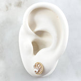 Set Circulo Tupido Corona - Topos 0.9cm - Dije 1.5cm 3.55gr Circones Blancos Oro 18K ©