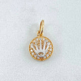 Set Circulo Tupido Corona - Topos 0.9cm - Dije 1.5cm 3.55gr Circones Blancos Oro 18K ©