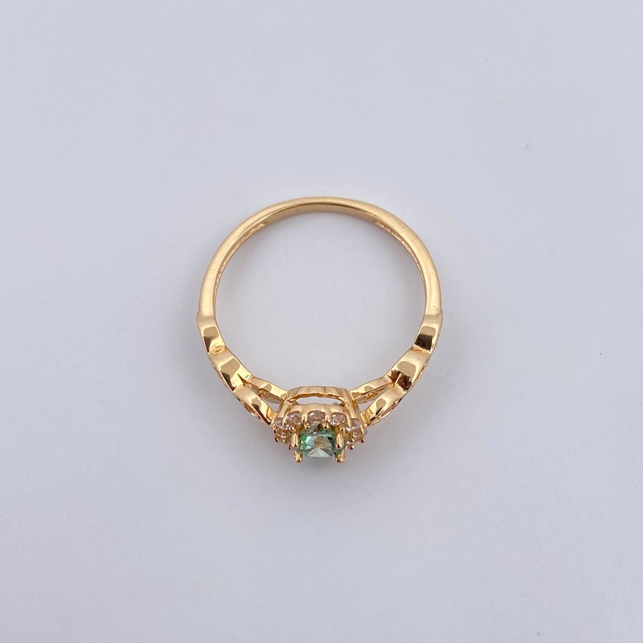 Halo Ring 1.75gr / T5 1/4 / White Zircons Yellow Green Gold 18K $