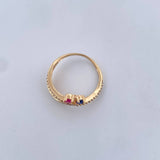 Ring Lines 2.5gr / T6 1/2 / White Fuchsia Blue Zircons Yellow Gold 18K $