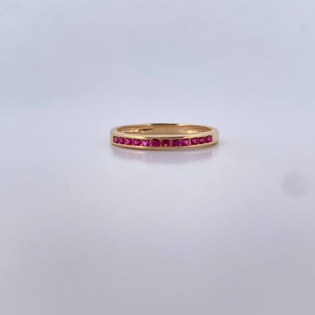 Ring Band 2gr / Size 7 3/4 / Fuchsia Zircons 18K Yellow Gold $