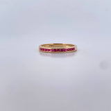 Ring Band 2gr / Size 7 3/4 / Fuchsia Zircons 18K Yellow Gold $