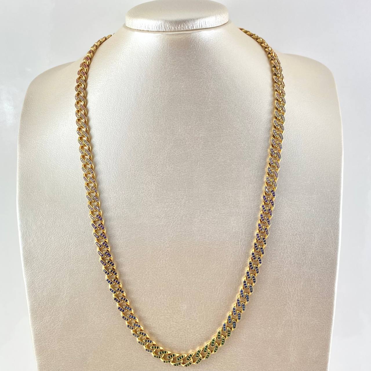 Cadena Cubana Tupida 47gr / 60cm / 8mm Broche Cajon Circones Multicolor Oro Amarillo 18K ©