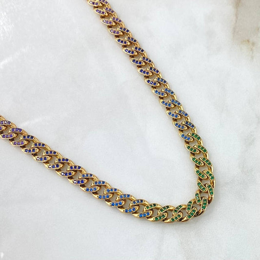 Cadena Cubana Tupida 47gr / 60cm / 8mm Broche Cajon Circones Multicolor Oro Amarillo 18K ©