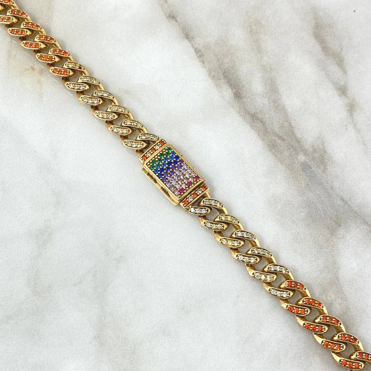 Cadena Cubana Tupida 47gr / 60cm / 8mm Broche Cajon Circones Multicolor Oro Amarillo 18K ©