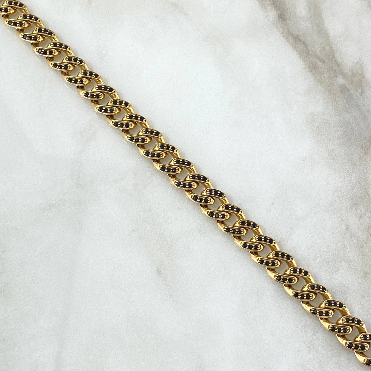 Cuban Links Bracelet Thick 17.5gr / 21cm / 8mm Lobster Claw Box Black Zirconia 18K Yellow Gold