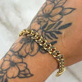 Cuban Links Bracelet Thick 17.5gr / 21cm / 8mm Lobster Claw Box Black Zirconia 18K Yellow Gold