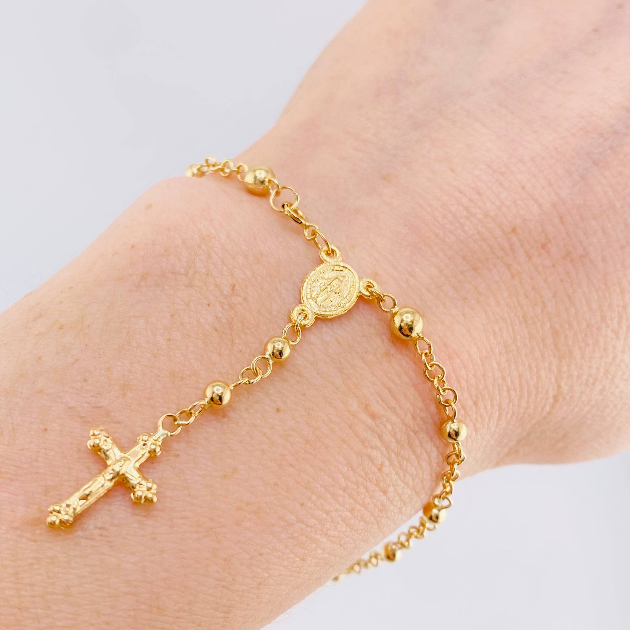 Pulso Denario Virgen Milagrosa 3.15gr / 7 1/4 in / 2.7mm Oro Amarillo 18K
