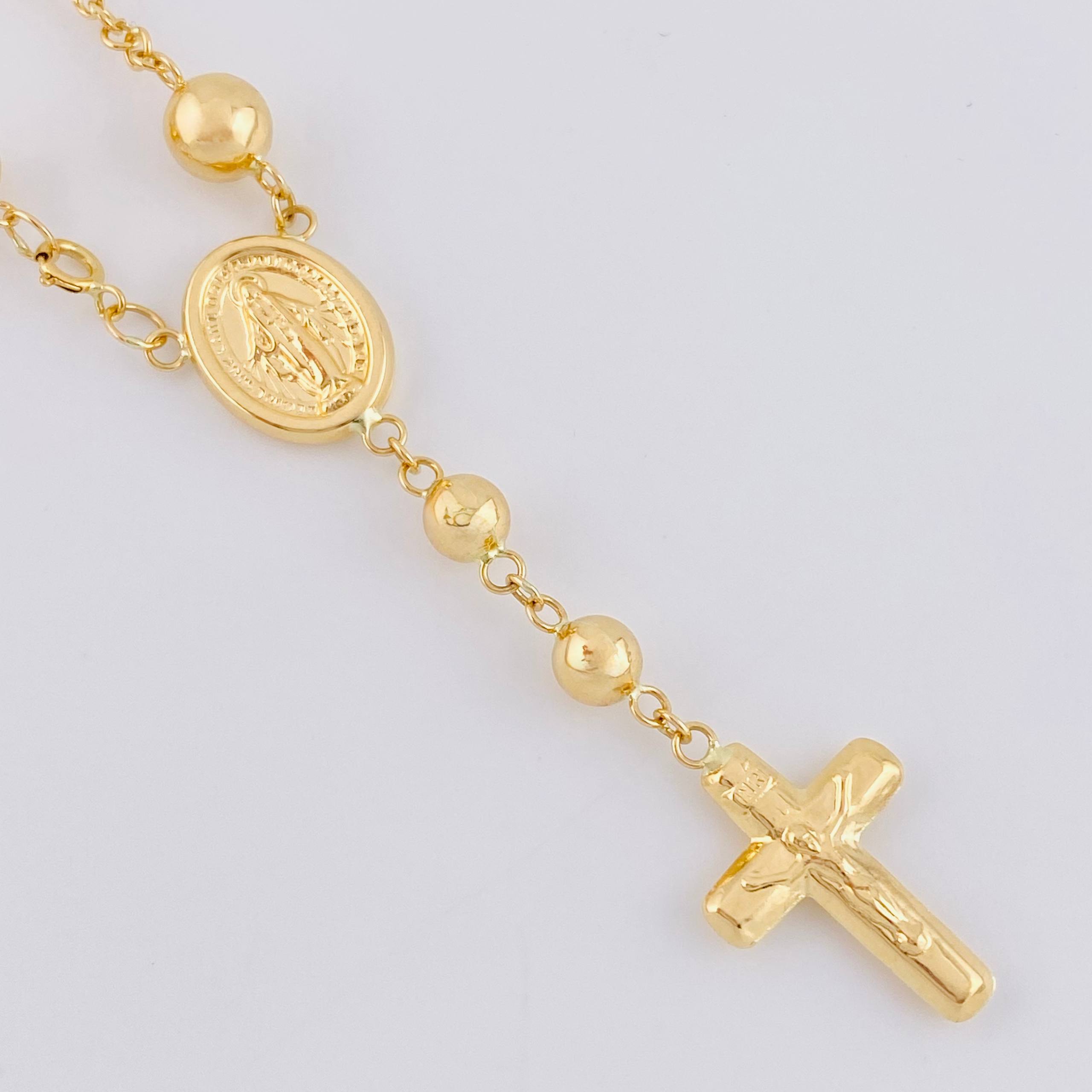 Tobillera Denario Virgen Milagrosa Cruz Cristo 5.05 g / 9 3/4 in / 5 mm - 6 mm Oro Amarillo 18K