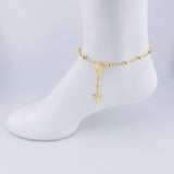 Tobillera Denario Virgen Milagrosa Cruz Cristo 5.25 g / 10 1/2 in / 5 mm - 6 mm Oro Amarillo 18K